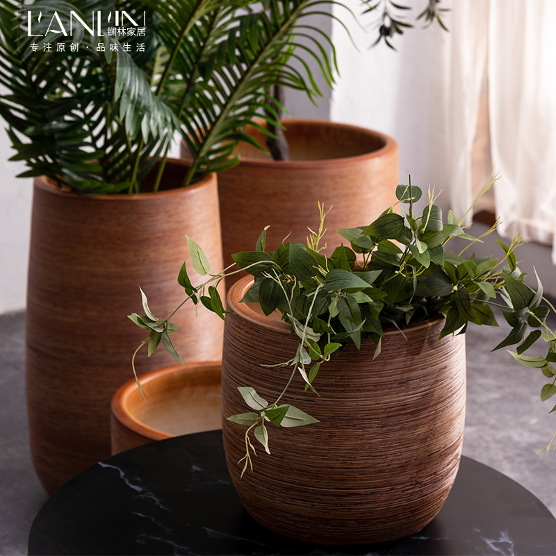 Nordic modern ceramic flower pot indoor green plant cylinder household act the role ofing is tasted sitting room adornment is placed modern ground vase