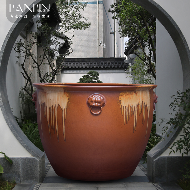 Basin of water lily flower pot courtyard fish is suing landscape cylinder lotus turtle king old flow of water and soil pottery vats