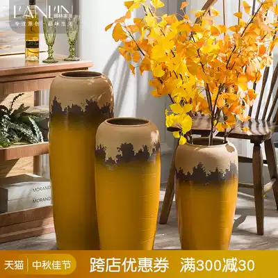 Floor-to-ceiling vase large creative ornaments American yellow flower arrangement dry flower Flower Ware hydroponic pottery jar living room hotel flower pot