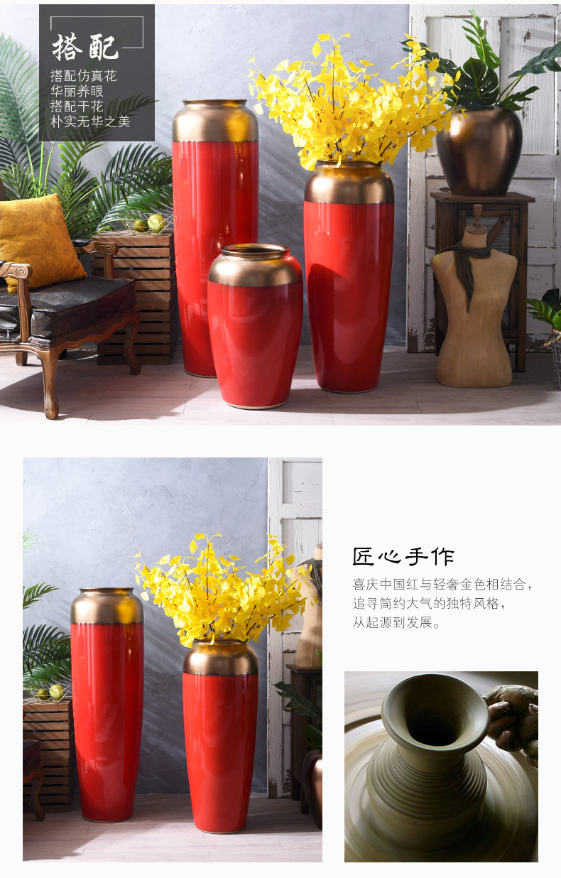 Jingdezhen ceramic floor big vase Chinese style Chinese red flower arrangement sitting room place hotel villa decoration