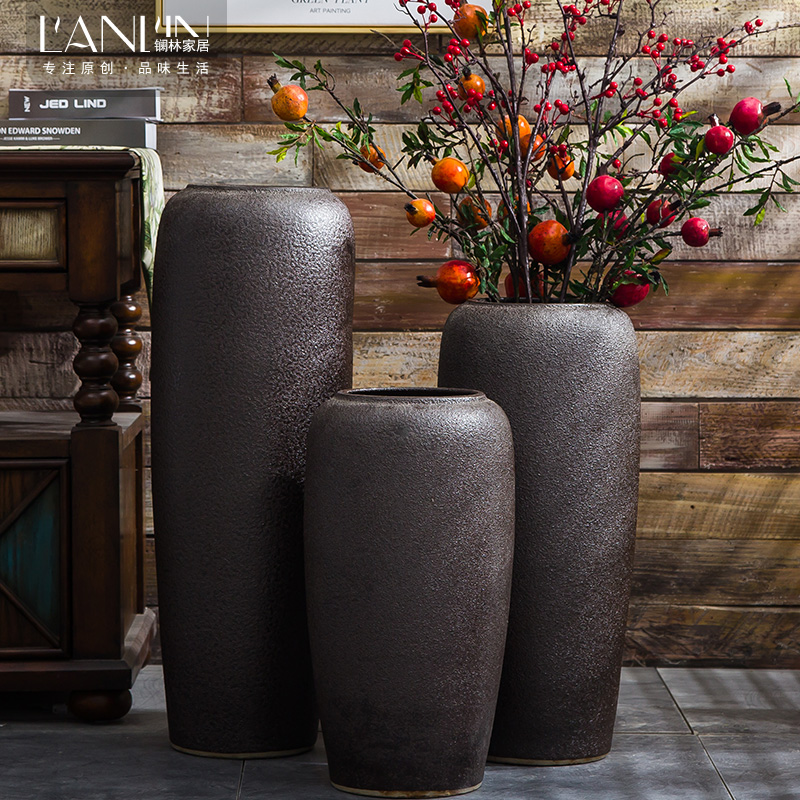 Jingdezhen vintage vase manual coarse landing some ceramic pot sitting room dry flower, flower implement hotel big flowerpot flower arranging furnishing articles