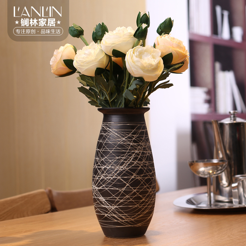 I and contracted sitting room Nordic home decoration ceramic vase furnishing articles of new Chinese style coarse pottery flower vase
