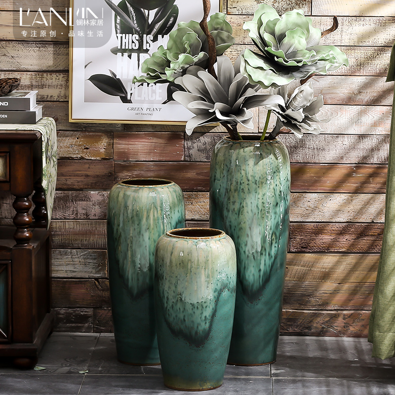 Vase decoration living room flower arrangement Large floor-to-ceiling Jingdezhen ceramic handmade simple European Nordic American vase