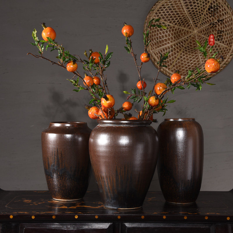 Jingdezhen ceramic table face vase small number retro pottery jar pendulum pieces living-room flower arrangement drying flower Chinese style hydropeter