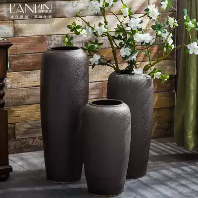 Jingdezhen landing retro vase Handmade coarse pottery jar living room dry flower Flower hotel large flower pot flower arrangement