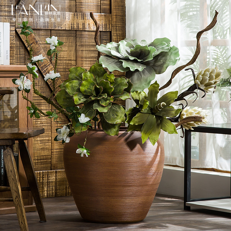 Jingdezhen ceramic floor large vases, flower arrangement sitting room dry flower is placed Chinese style restoring ancient ways is checking pottery flowerpot