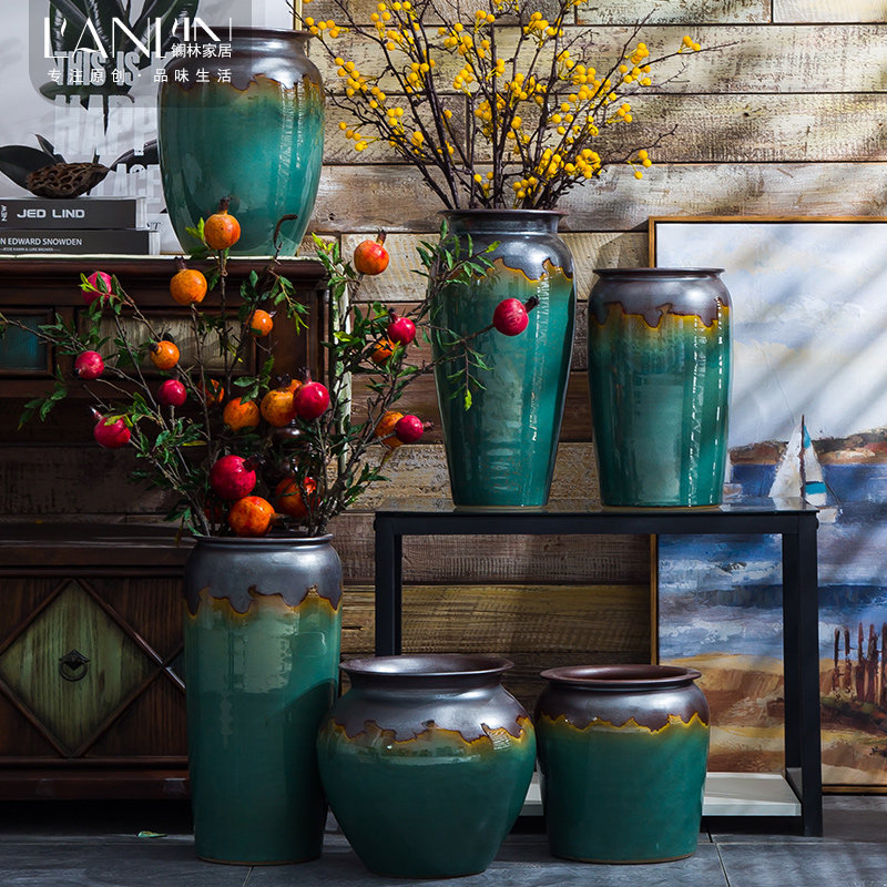 Jingdezhen Ceramic New Chinese vase swinging piece Living room inserted and dried flower rich and expensive bamboo planting multi-meat potted flower art floral