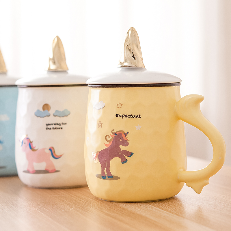 Cartoon mark cup with cover teaspoons of ceramic cups to ultimately responds the cup coffee cup for men and women move a birthday present