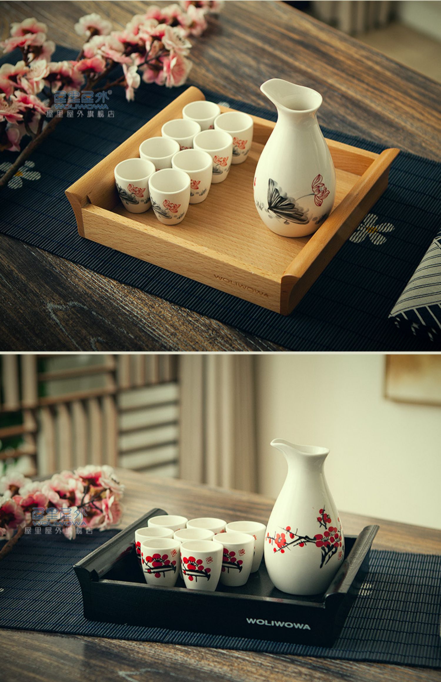 Mực kiểu Nhật, gió, rượu sake, bộ rượu vang, rượu trắng hộ gia đình, rượu mạnh bằng gốm, ly, bình, rượu, cốc uống nước - Rượu vang cốc uống rượu