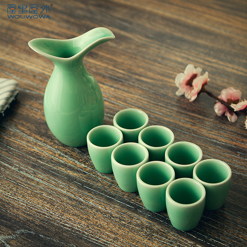 Creative Chinese liquor bottles wine suits for qingyun archaize celadon glass ceramics hip home drinking a cup of yellow rice wine