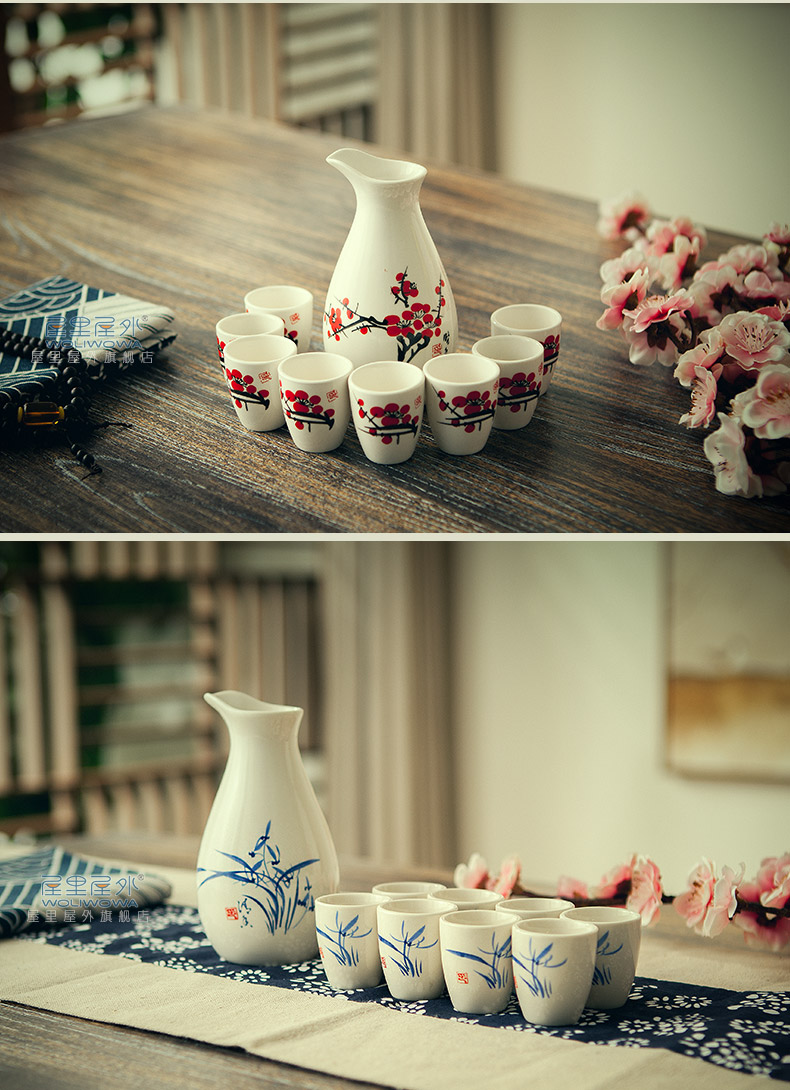 Mực kiểu Nhật, gió, rượu sake, bộ rượu vang, rượu trắng hộ gia đình, rượu mạnh bằng gốm, ly, bình, rượu, cốc uống nước - Rượu vang cốc uống rượu
