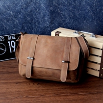 Crazy Horse Leather Vintage Head Layer Cowhide Mens Single Shoulder shoulder bag Leather Casual Handmade English Crossing Mens Bag