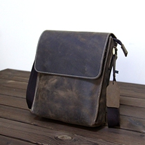 Retro first layer cowhide mens shoulder bag leather trend casual shoulder bag Crazy Horse leather mens bag personality small backpack