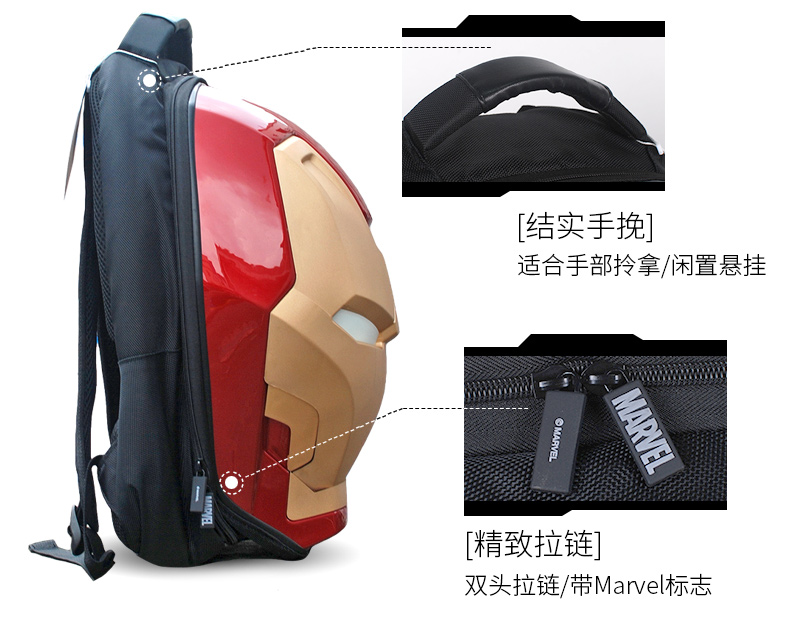 Man Wei Iron Man Túi Avengers 3 Stereo Ba lô Cartoon Anime Trường trung học Ba lô Đàn ông hoạt hình dán