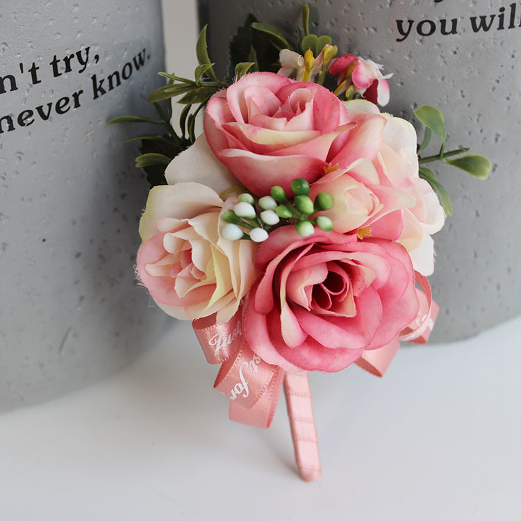 Wedding Chest Flowers Bride Groom Bridegroom Bridesmaid Group Banquet Pink Silk Flowers Emulated Han Style Brokenness