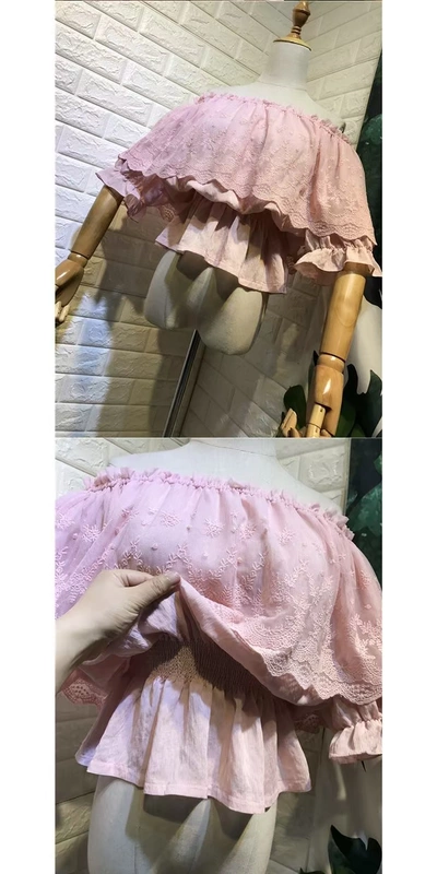 Mùa hè mới Han Fan buông lơi mỏng một đường cổ áo lệch vai áo voan ren màu rắn 6763