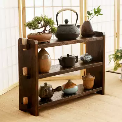 Teapot tea storage shelf multi-layer shelf small household tea shelf display stand solid wood bog small ornaments