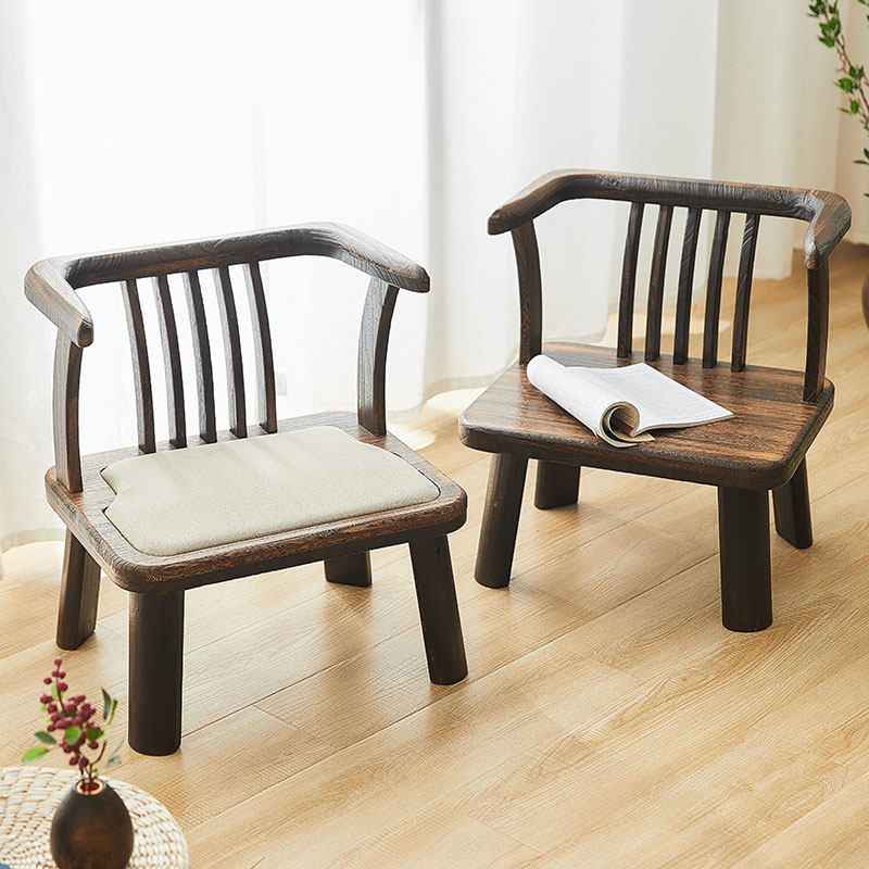 Japanese-style stool backrest chair tatami seat bed dining chair lazy man no foot chair low leg floor chair solid wood bay window stool