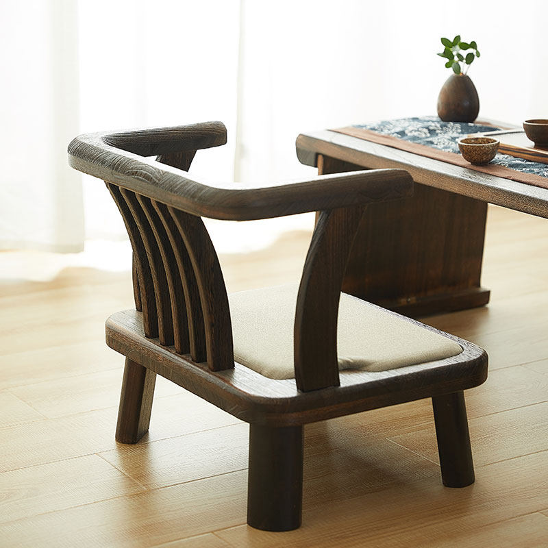 Japanese stool Backrest chair Tatami seat Bed dining chair Lazy footless chair Low leg floor chair Solid Wood bay window stool