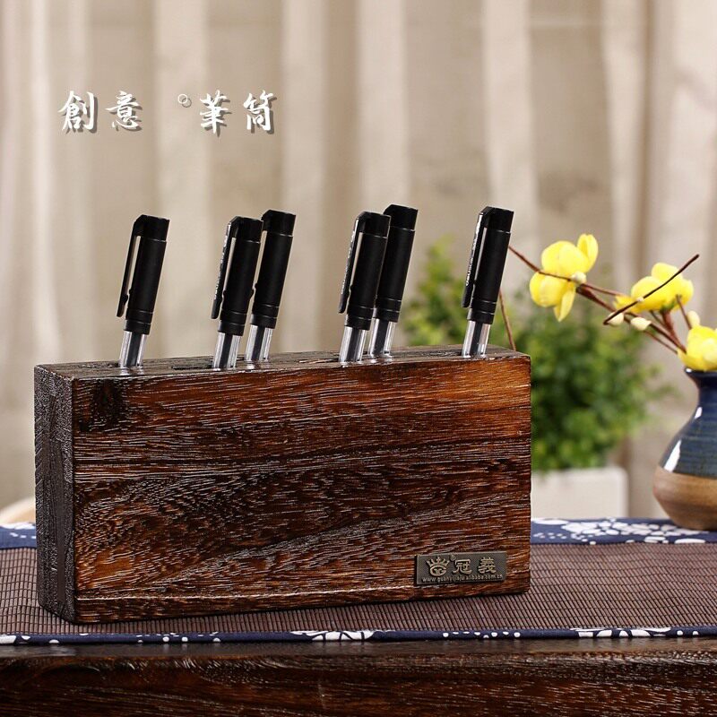 Japan-style solid wood inserts pen holder desktop stationery containing box creative pen holder retro pen holder wood rectangular pen insert