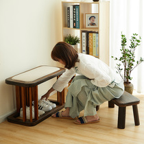 Japanese-style solid wood shoe stool soft bag cushion home door porch stool multifunctional parent-child stool can sit on shoes stool