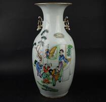 10213 Qing Dynasty Republic of China antique antique old goods bag true bag old identification 150 character pattern painted binaural bottle