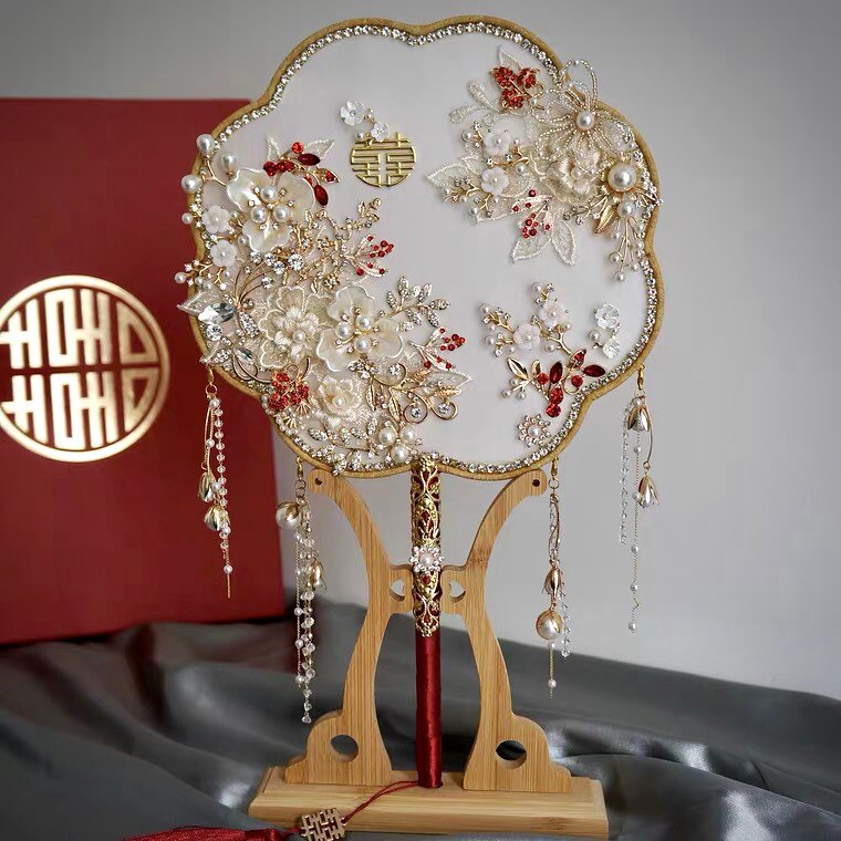 Bride wedding group fan finished wedding fan high-end wedding fan double-sided Xiuhe group fan diy material package