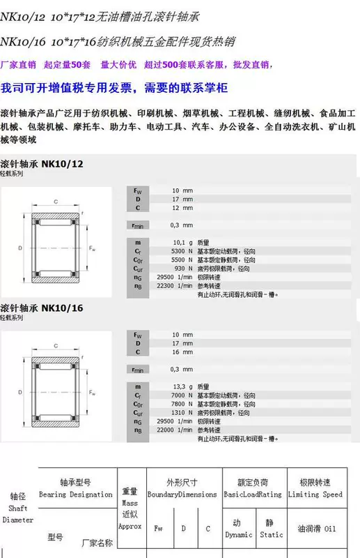 NK10 / 12 độ chính xác bên trong vòng kim lăn mang NK10 / 16 Thường Châu máy móc phần cứng máy móc tại chỗ bán nóng