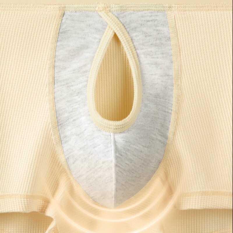New Four-Season Style Textured Waffle Cotton Fabric Men's Boxer Briefs, Separate Modal Four-Corner Sexy Underwear