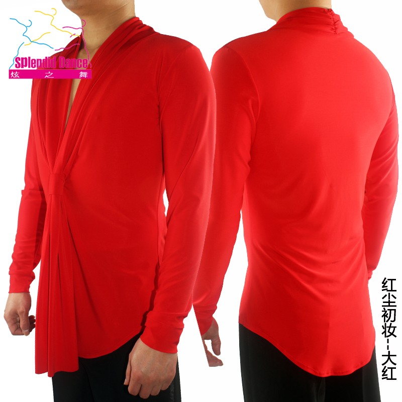 Hyun dance Latin dance áo sơ mi nam cổ chữ V mới chuẩn thi đấu biểu diễn quần áo tập luyện quần áo dài tay nhảy K5 - Khiêu vũ / Thể dục nhịp điệu / Thể dục dụng cụ giay khieu vu