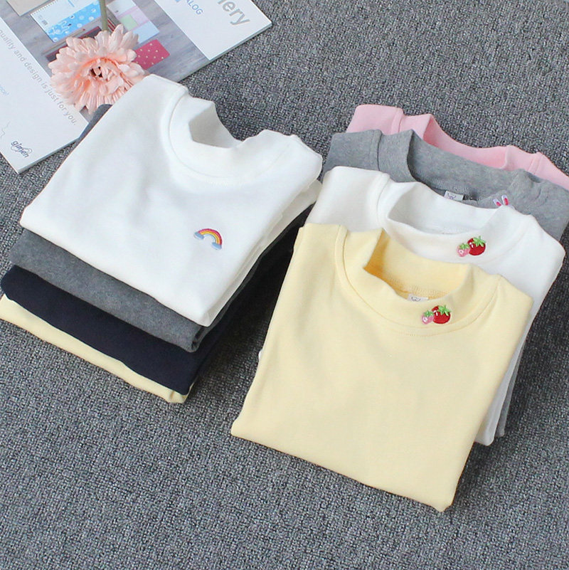 Girls middle collar bottoming shirt autumn and winter new sanding boys semi-high collar autumn cotton large children long sleeve T-shirt