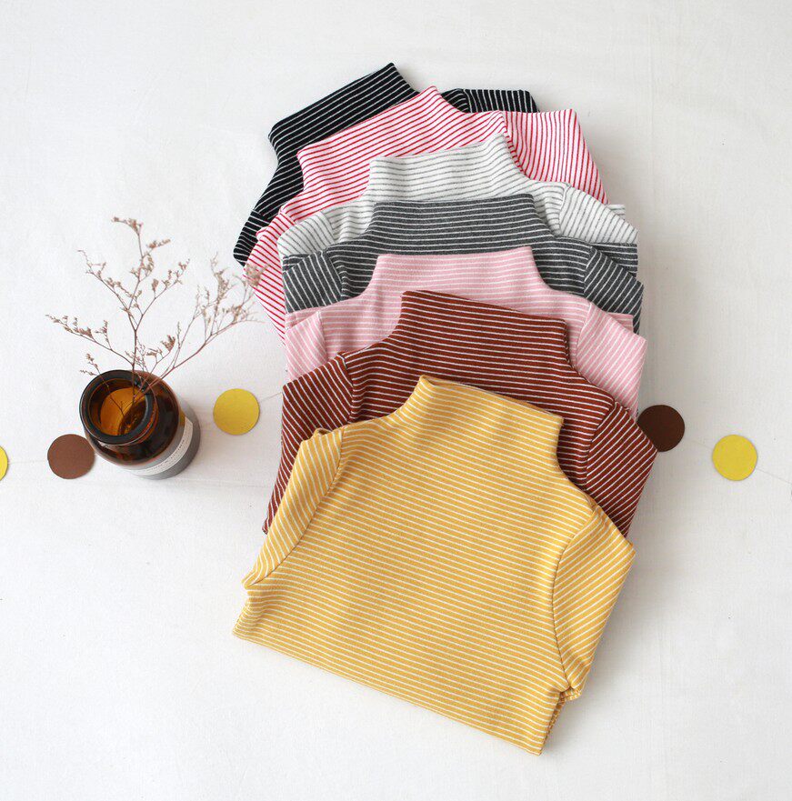 Clear Cabin Children Striped Inside Lap New Autumn And Winter Girl 100 hitch in the middle of the Yangtu girl's T-shirt male baby long sleeve blouse