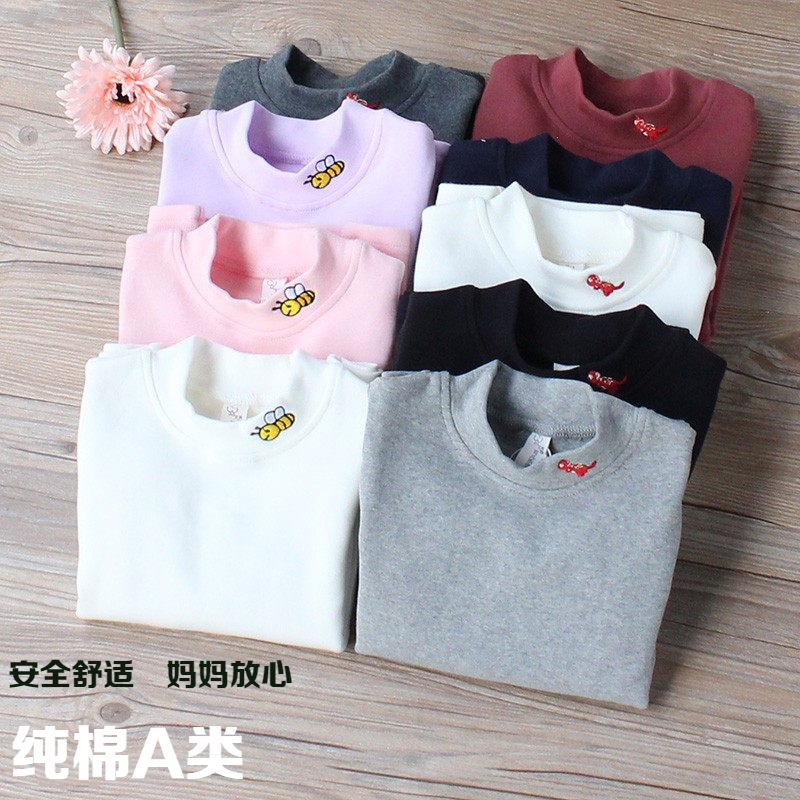 Children baby white semi-high neck base shirt Girls middle and large boys spring and autumn and winter cotton long sleeve T-shirt top