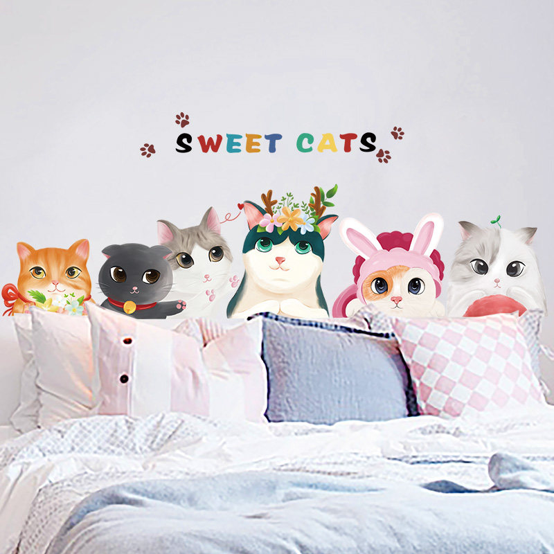 Living room sofa wall room creative warm bedroom bedside decoration wallpaper self-adhesive cute cat wall sticker
