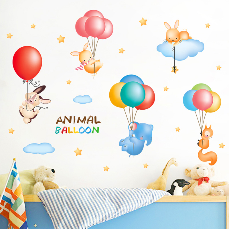 Kindergarten wall sticker Self-adhesive painting Children's room Bedroom bed decoration Cartoon elephant balloon wall sticker