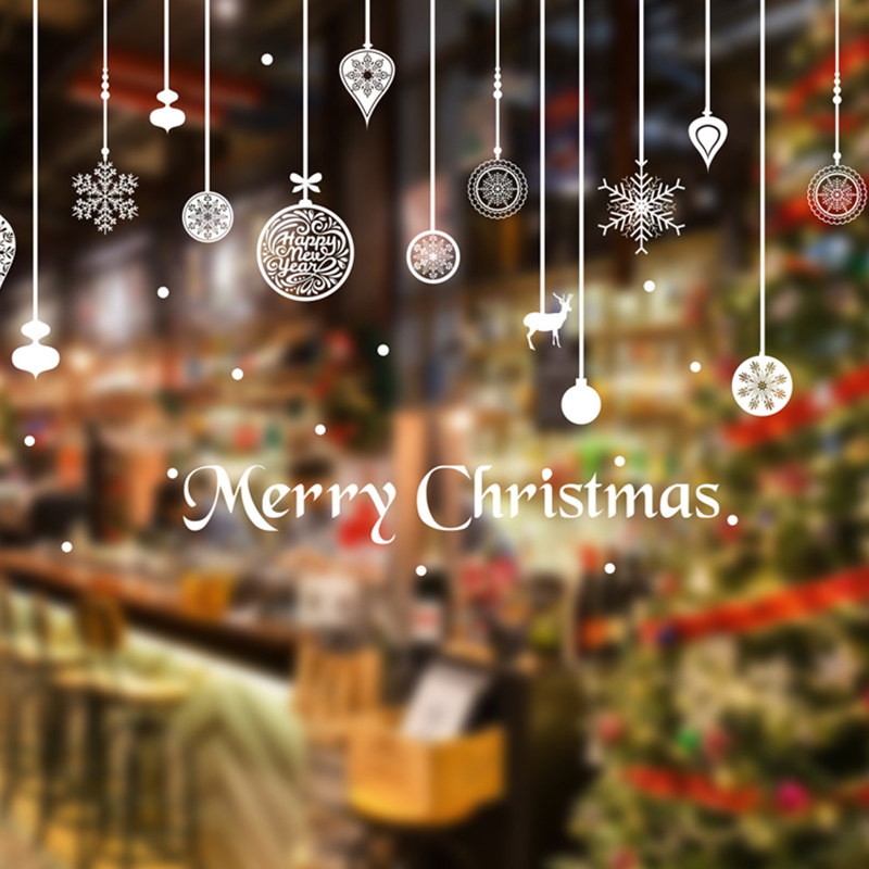 New Year Christmas decorations scene Placement of Christmas hanging balls Snowflake stickers Stickers Glass Windows Stickler Stickers