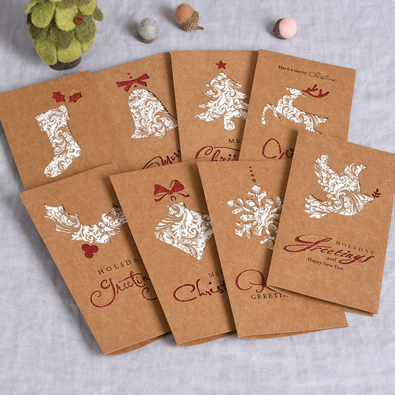 Ihorno Business Retro Christmas Card Card Christmas Gift Kraft Paper Hollow Christmas Card 1804