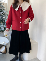 3% Korean teas large turnover of winter dolls collar wool handmade double-sided coat with coat big coat short loot