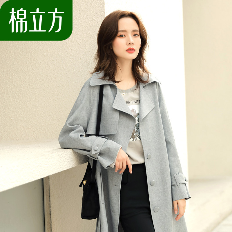 棉立方 后压褶细格子 女式中长款风衣外套 天猫优惠券折后￥179包邮（￥259-80）2色可选