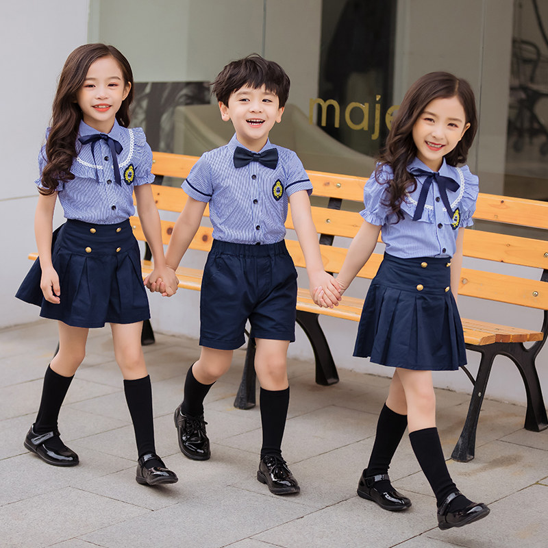 Primary school student school uniform suit summer short-sleeved middle school student British college style children's graduation photo Kindergarten class uniform Garden uniform