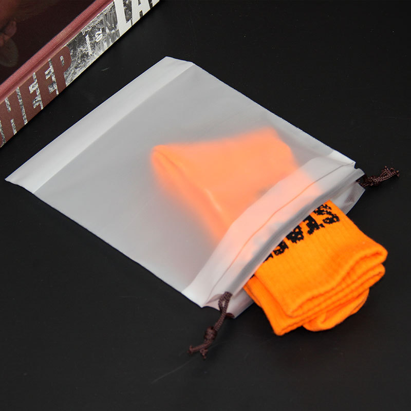 Bear Pattern Frosted Drawstring Pouch Sock Storage Bag Face Towel Drawstring Bag Travel Waterproof Thick Plastic Small Bag