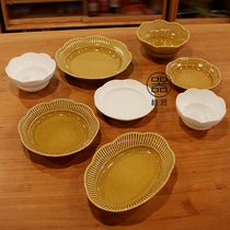 1300 degree high temperature redox burning ceramic tableware rice bowl oval plate white disc handmade dinner plate fish plate