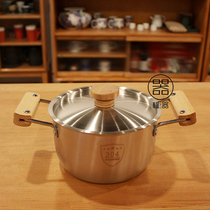 Wood handle anti-scalding single-handle soup pot 304 stainless steel binaural milk pot wooden handle baby food supplement pot instant noodle bowl