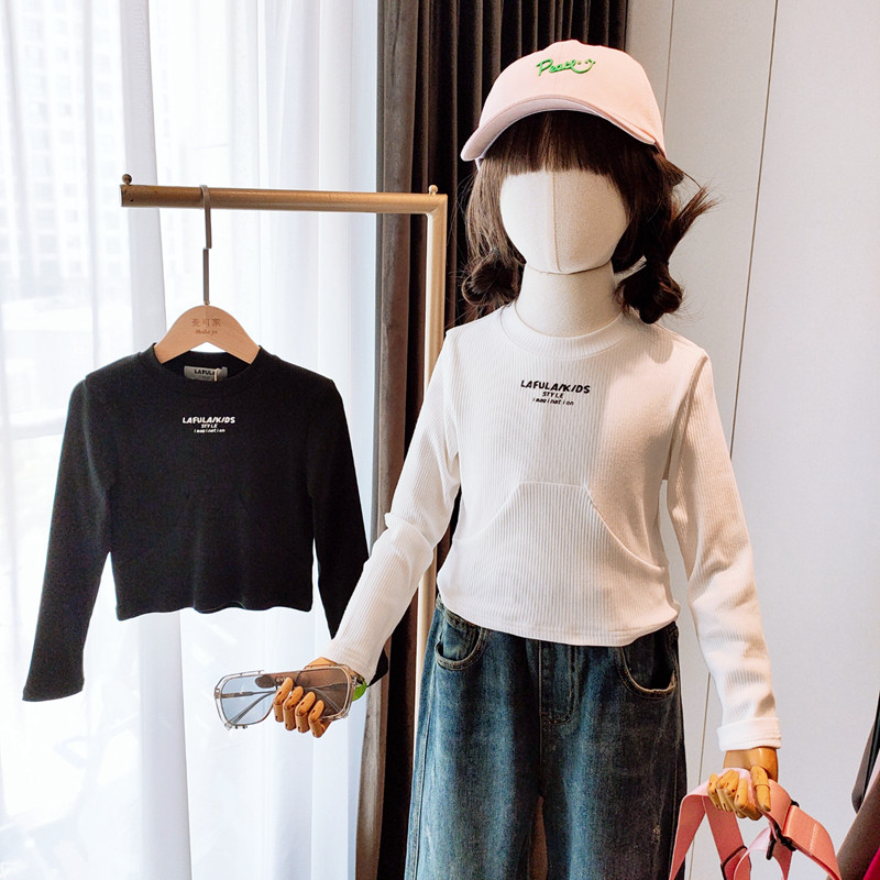 Raffles brand children clothing 2023 autumn models New products foreign air short letter long sleeve T-shirt thread undershirt 9290-Taobao