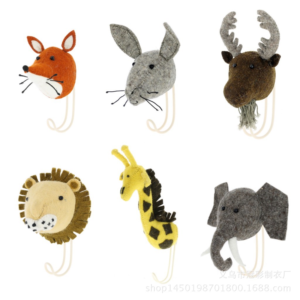 Ins hot wool felt animal head creative seamless hook felt decoration wall hanging children's room wall decoration