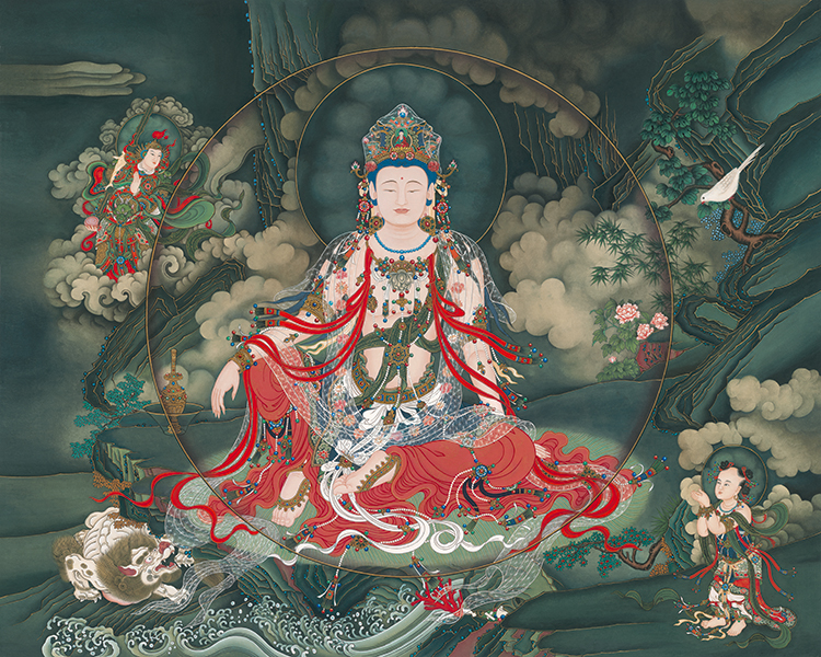 Buddhist Buddha Heart via BodhisattBodhisattva Guanyin The Treasure Child Lotus Throne Portrait of the Lotus Throne Portrait is hung like a scroll painting