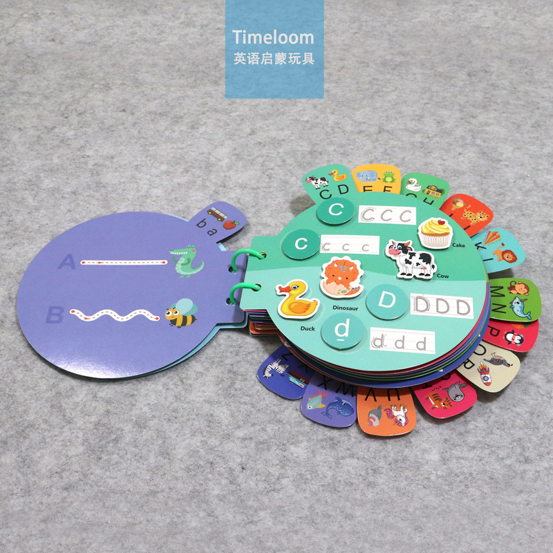 Cross-Border English Learning Busy Book with Letters and Numbers, Quiet and Interactive Sticker Book with Pen, Reusable Tear-And-Stick Toy