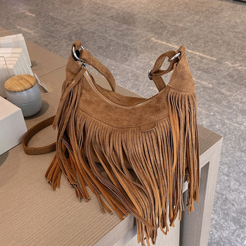 Brown personalized design bag 2023 summer new women's bag bohemian retro all-match messenger bag tassel bag