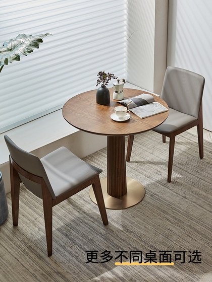 中古风岩板小圆桌家用小户型西餐厅饭桌复古实木圆形餐桌椅小方桌