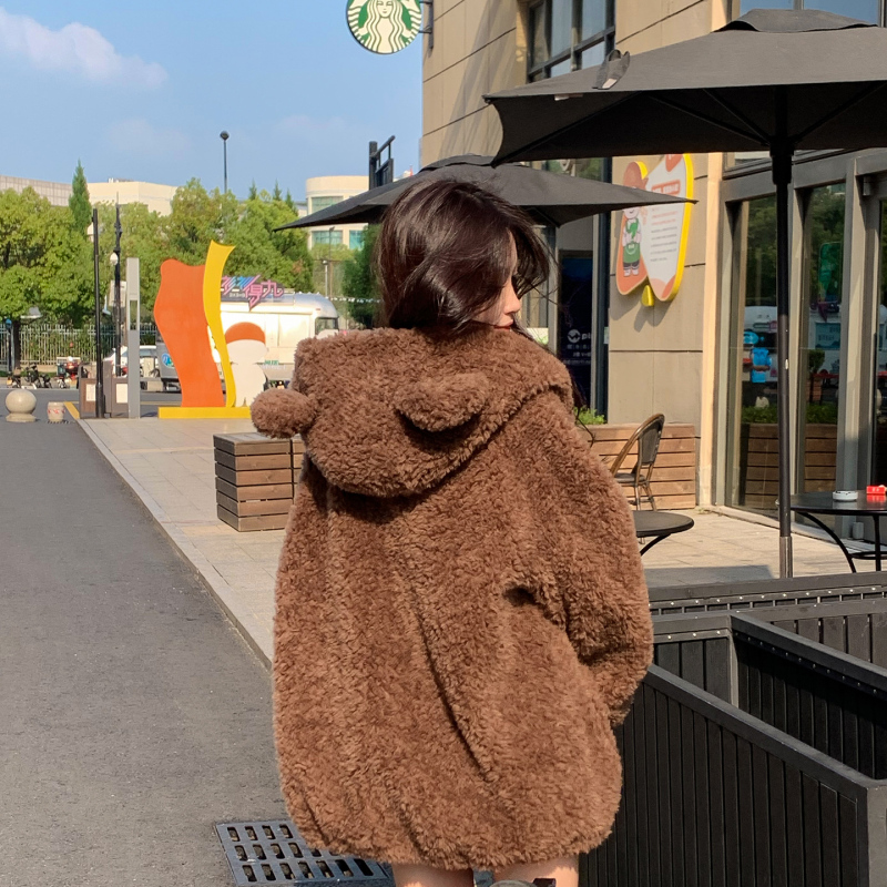 Lamb Wool Bear Ears Pure Wool Young Style Hooded Haining Granular Fleece Coat 2026 New Women's Fur Winter